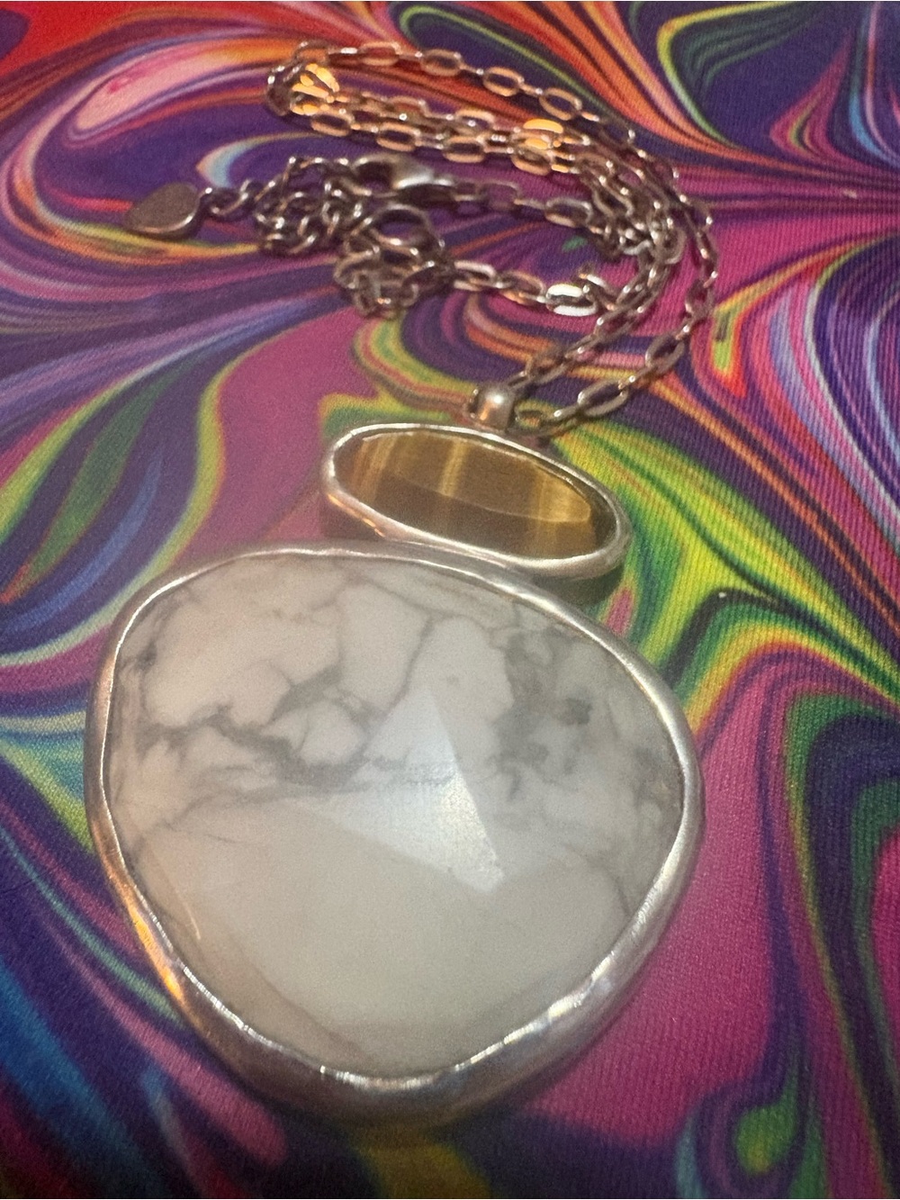 Howlite & Tiger Eye Silpada Sterling Silver Pendant Necklace eith sterling chain
